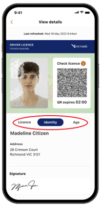 An online drivers licence with the section with ’licence, identity and age’ highlighted