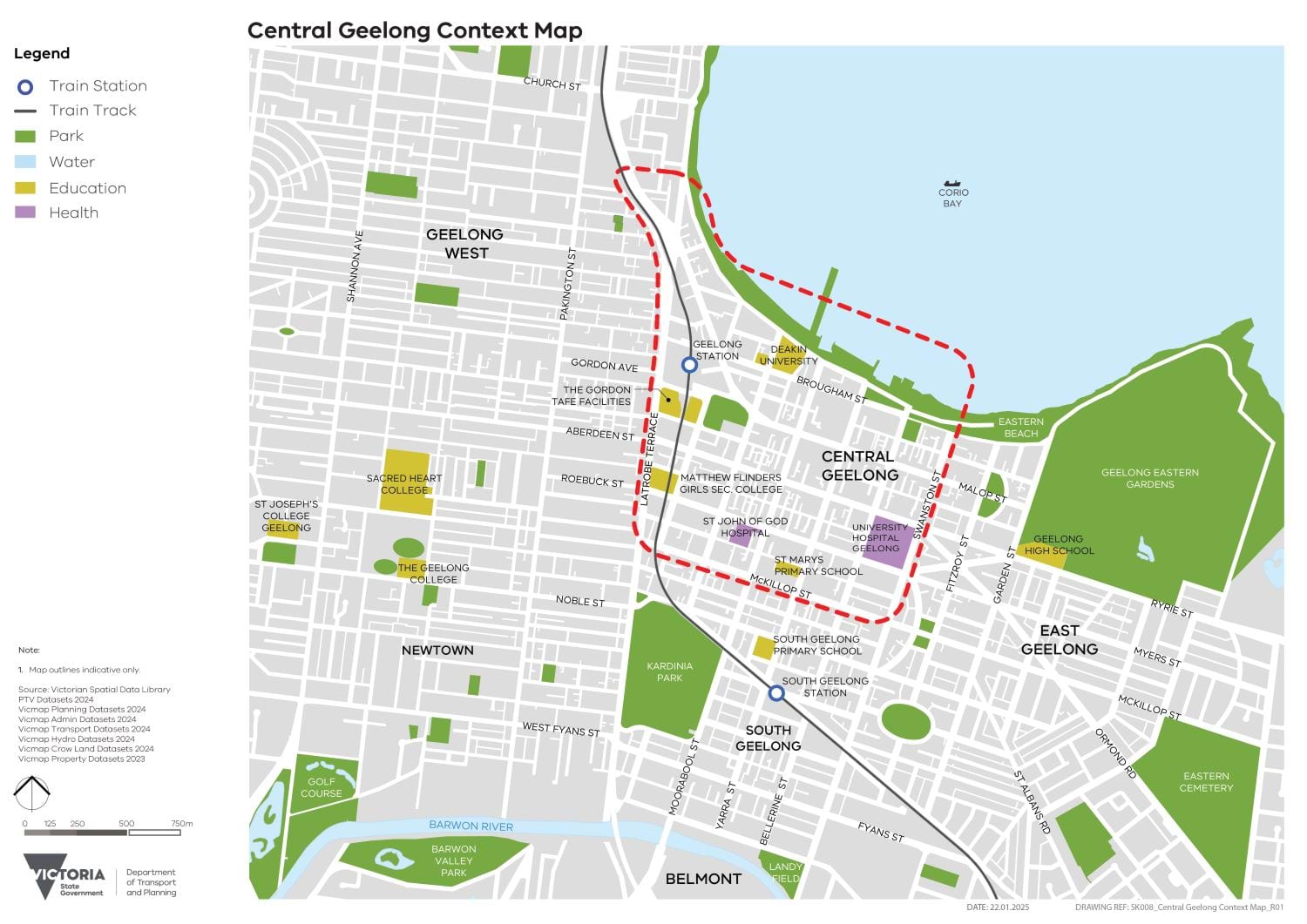 Map showing the central Geelong precinct
