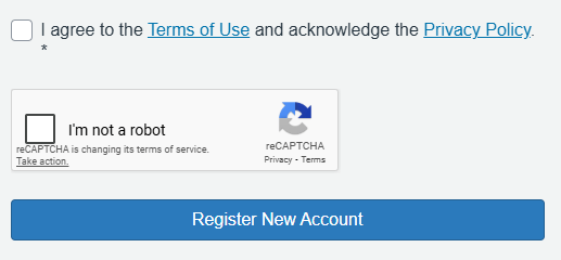 Image of Mandatory Reporting EC course enrolment page with checkbox to agree to Terms of Use and acknowledge the Privacy Policy, and checkbox to complete the ‘I’m not a robot’ reCAPTCHA.